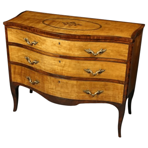 Late 18th Century Sheraton Period Satinwood Serpentine Commode/Chest of Drawers. Circa 1785. (c. 1785 England)