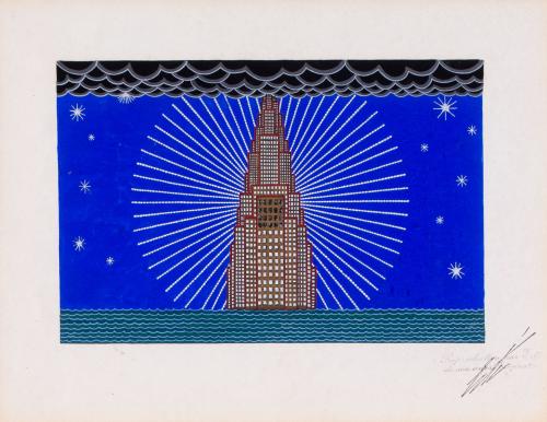 Romain de Tirtoff aka Erte (French / Russian, 1892 – 1990) New York, A Study for a Curtain in the Operetta Manhattan Mary, 1927