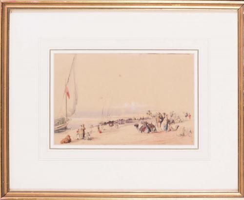 Circle of Edward Lear (British, 1812 – 1888), Traders on the Nile at Karnac