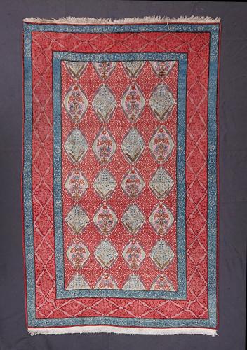 wool and silk Qum rug, one of a pair
