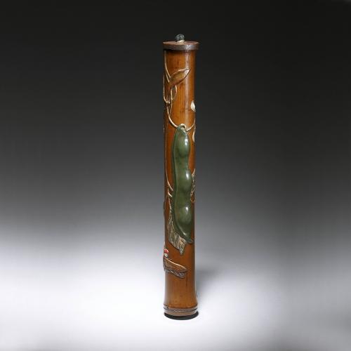 Lacquered and Inlaid Bamboo Incense Container, by Nomura Chohei (active 1760-1810)