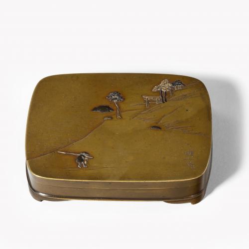 A small Meiji period mixed metal box by Tadakazu