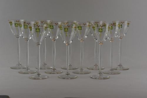 12 Art Nouveau Thereisenthal enamelled drinking glasses