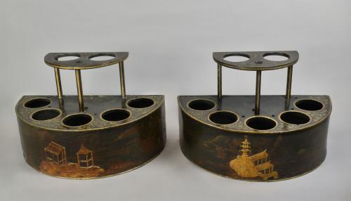 A rare pair of Regency black and gilt Japanned jardinieres, c.1810