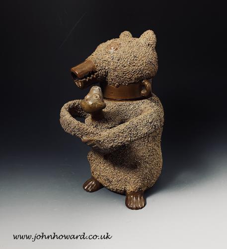 Nottingham brown stoneware salt glazed bear jug mid 18th century England