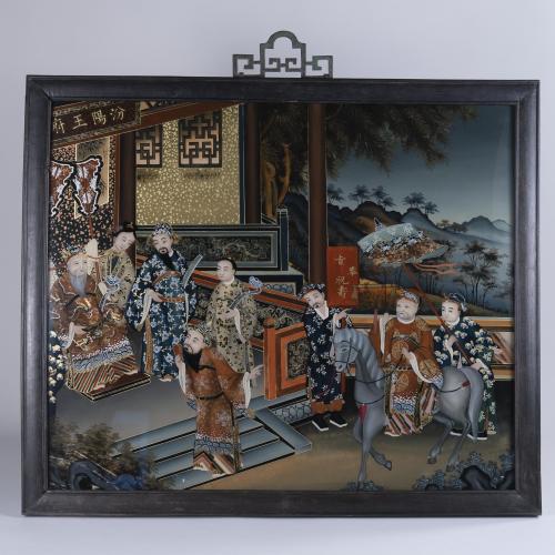 Extremely fine and large Chinese reverse glass painting, circa 1850