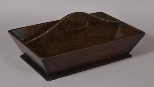 S/4810 Antique Treen 19th Century Two Division Oak Cutlery Tray