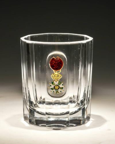 Baccarat tumbler with enamelled crown and floral garter