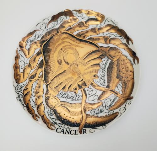 Vintage Piero Fornasetti Porcelain Zodiac Plate, Cancer, Astrali Pattern, Made for Corisia, Dated 1974, No 11