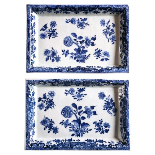 Chinese Export Porcelain Underglaze Blue & White Rectangular Botanical Trays,  Circa 1760-70  