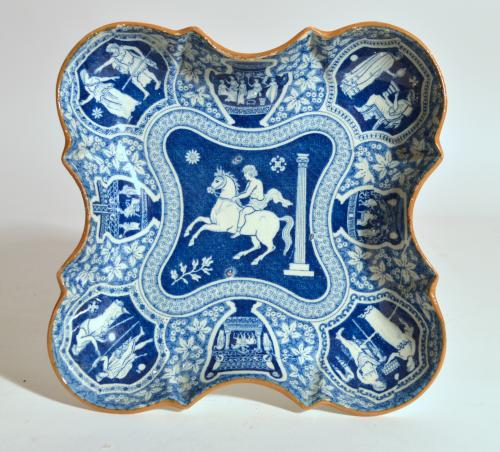 Spode Pottery Neo-classical Greek Pattern Blue Dessert Dish,  Circa 1810