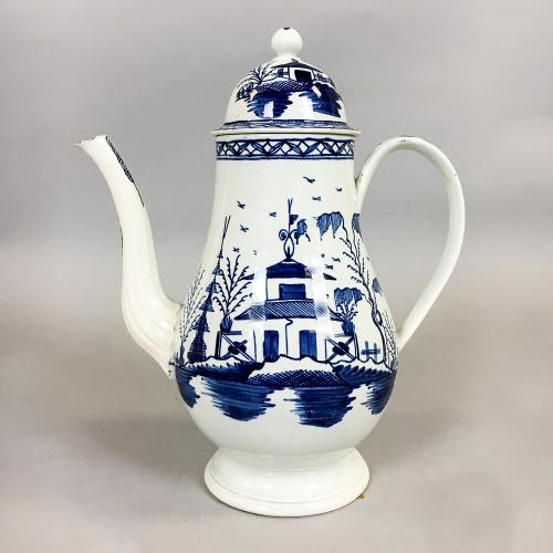 Blue & White Pearlware 18th-century Coffee Pot,  Circa 1785