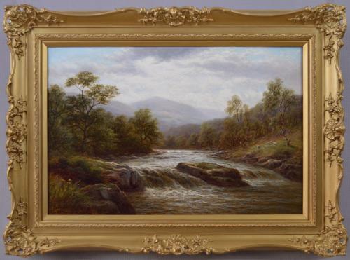 Landscape oil painting of a Welsh river by William Mellor