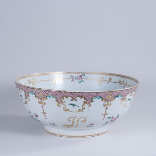 Large Chinese Famille Rose Punch Bowl