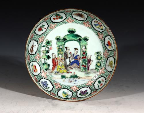 Chinese Export Porcelain Pronk Arbor Saucer Dish,  1736-45