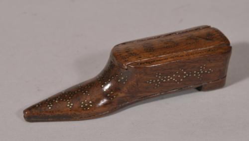 S/4870 Antique Treen 19th Century Dated Walnut Snuff Shoe