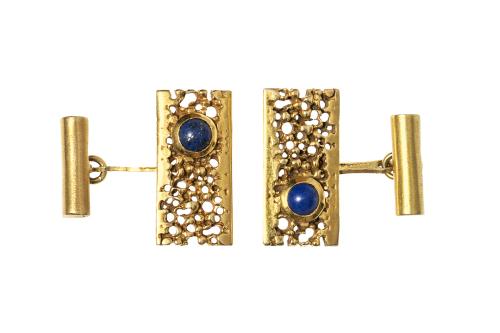 Retro Gold Openwork Cufflinks set with Lapis Lazuli