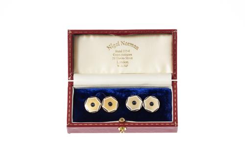 Victorian Cufflinks 18kt Gold & Enamel with Sapphire