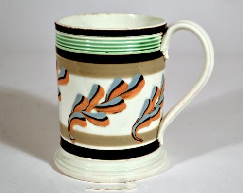 English Pottery Creamware Mocha Mug with Oak Leaf Decoration,  Circa 1800