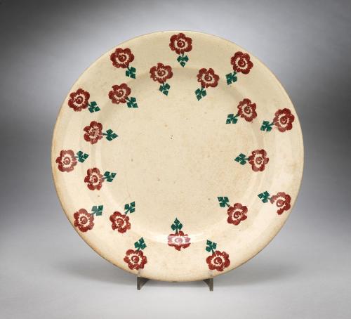 Spongeware Plate, With Red and Green Floral and Foliate Motifs to the Border  Glazed Polychrome Decorated Pottery  British, c.1870