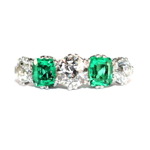 Art Deco Emerald and Diamond 5 Stone Ring circa 1930