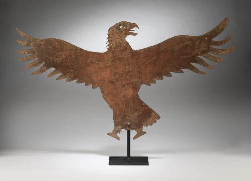 Unusual Spreadeagle Silhouette Tavern Sign With Fine Stylised Detailing to the Head, Tail and Wing-Feathers  Weathered Sheet Metal, Retaining Traces of Historic Paint  British, c.1880