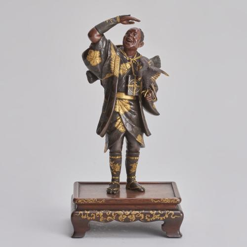 Bronze Okimono depicting a Samurai Falconer