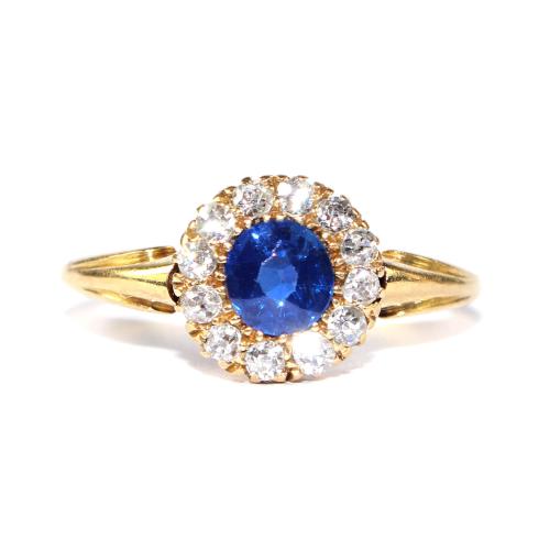 Victorian Sapphire and Diamond Cluster Ring circa 1900