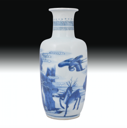 Blue and White Landscape Rouleau Vase