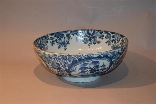 A large 18th century Liverpool delft punch bowl