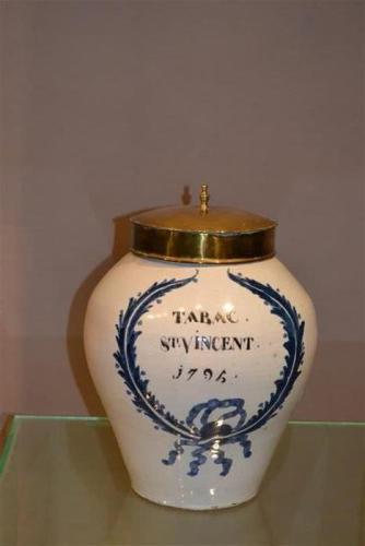 A late 18th century Dutch delft tobacco jar