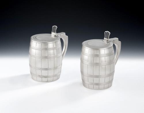 An important & exceptionally rare pair of George III Covered Barrel Tankards made in London in 1789 by William Bennett