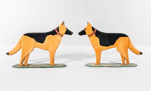 Dog Sculptures, Metal,German Shepherds, Stephen Huneck, Vermont, 1991, Signed and Dated on the base.