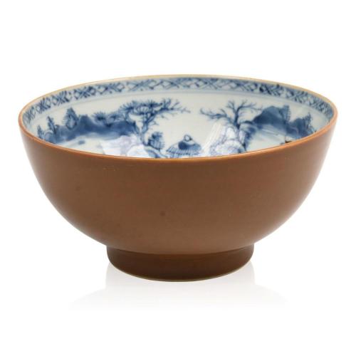 Chinese Export Porcelain Batavia-ware Bowl and Blue & White Interior, Circa 1752