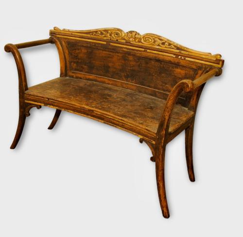 A Scandinavian Painted and Parcel Gilt Hall Bench