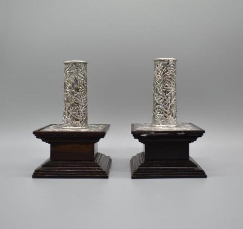 Chinese silver candle stick holders