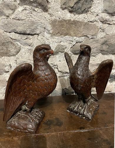 A Lovely Pair of English 17th Century Oak Falcon Finials. Circa 1640