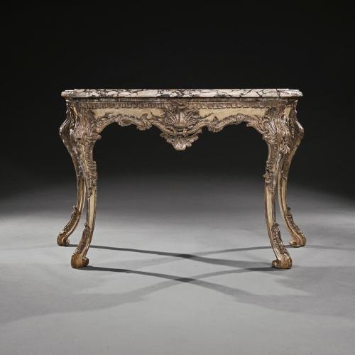 Mid 18th Century Italian, Naples, Silver Gilt And Painted Marble Top Console Table