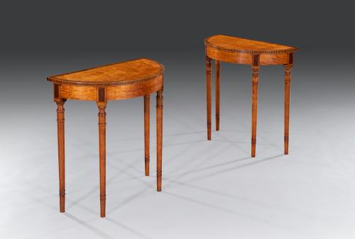 Rare Pair of Demi Lune Side Tables