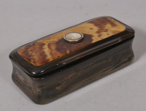 S/5378 Antique 19th Century Horn and Tortoiseshell Snuff Box