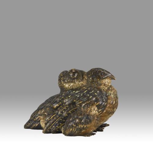 Early 20th Century Cold-Painted Austrian Bronze entitled "Bird Family" by Franz Bergman