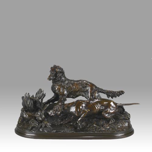 Mid 19th Century French Animalier French Bronze entitled "Chasse à la Perdrix" by P J Mêne