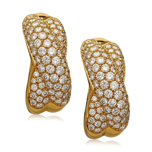 Cartier Pair Of 18ct Gold And Pavé Diamond Earrings Stylised X Design Circa 1995