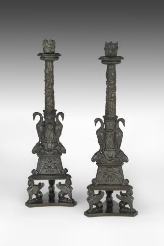 Coulborn Antiques Pair of Bronze Candlesticks attributed to Giuseppe Boschi