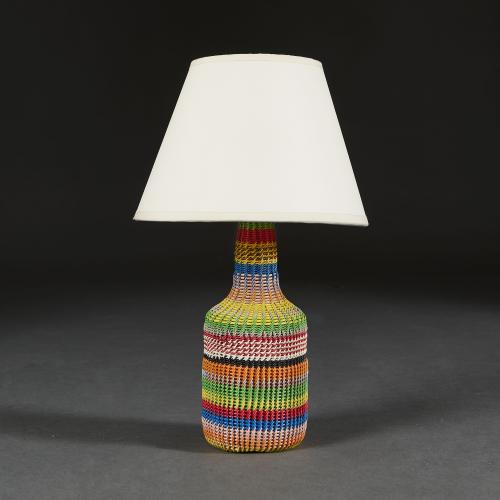A Striped Zulu Wirework Vase as a Lamp