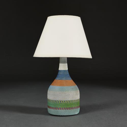 A Polychrome Zulu Wirework Vase as a Lamp