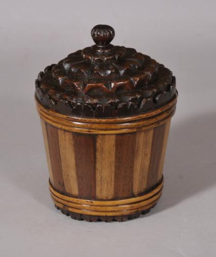 S/5493 Antique Treen 19th Century Staved Tobacco Jar