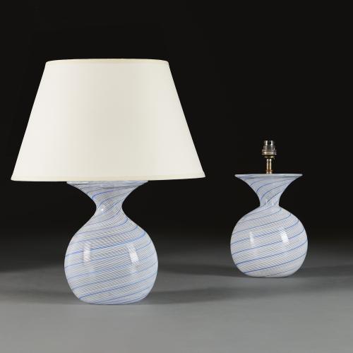 A Pair of Blue and White Murano Spiral Lamps