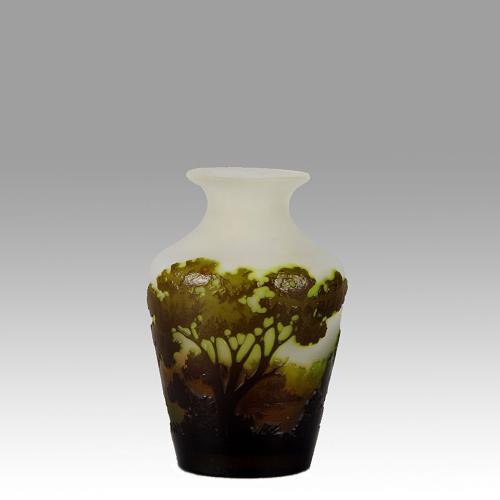 Art Nouveau Cameo Glass Vase entitled "Green Landscape Vase" by Emile Gallé