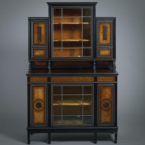 Exceptional Ivory-Inlaid Ebony, Palmwood and Bois Satiné Cabinet